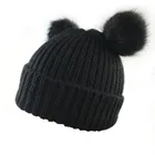 Baby kids winter warm fur ball knitted beanie hats for girls boys