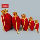 Facebook wholesale promotional Red/Black drawstring Gift bag gold pocket velvet jewelry pouch for wedding gift