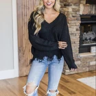 J100 women cropped sweater ladies distressed sweater womens solid color sweaters