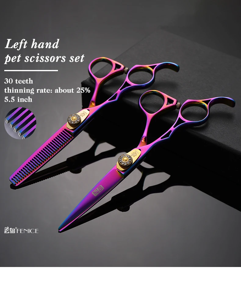 Fenice 5.5 inch Left Handed Pet Dog Grooming Scissors Set Animal Hair Shears Kit