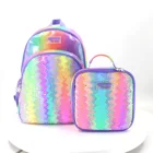 School Fashion Purple 2 In 1 Rainbow Sequins Backpack School Bag With Lunch Bag Bag School School Bag For Girls