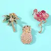 Kaimei Brand Crystal Rhinestones Enamel Flamingo Pineapple Brooch Pins Fashion Women's Costume Jewelry Clothing Accessories