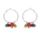 Christmas multi color bell and glass bead cluster hoop earring