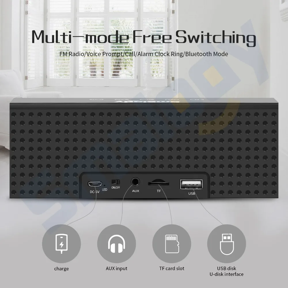 GAS-8010 Wireless Bluetooth Speaker Soundbar TV 10W Portable Mini Sound Box Music Loudspeaker Home theater Alarm AUX Radio FM - ANKUX.COM