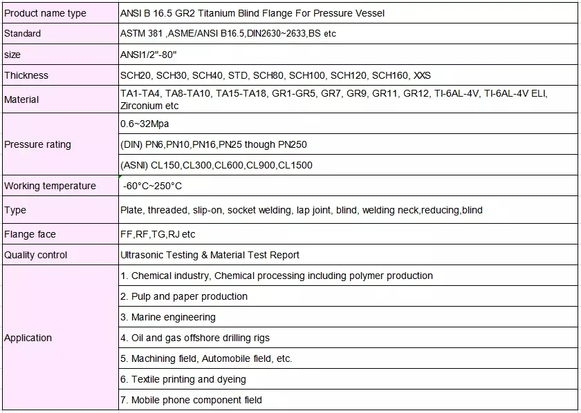 ASME B16.5 ANSI B16.5 titanium GR1 GR2 PL Welding plate flange high quality best price