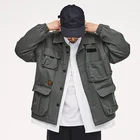 2019 Autumn Japanese Style Vintage Multi-Pocket Square Collar Coats Men's Trending Loose Single Breasted Cargo Jacket