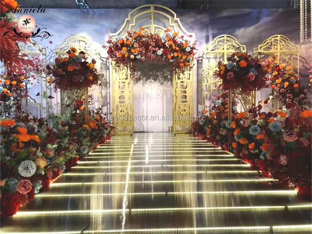 Wedding Decoration Backdrop, Large Romantic Golden Iron Stage Decoration Backdrop