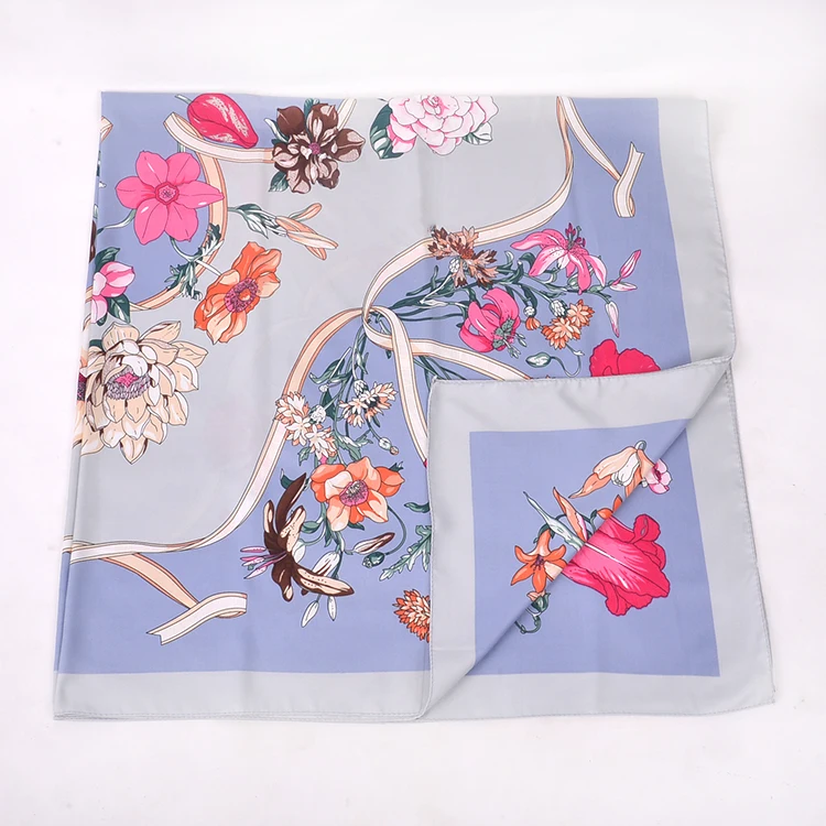 Top Quality Fashion Simple Style FENNYSUN 130*130cm Big Square Machine Printing Silk Retro Decorated Scarves Hand Rolled