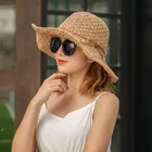 New Girls Hand Made Sunscreen Holiday Sun Hat Summer Straw Hat folding Beach Ribbon Round Sun Hat
