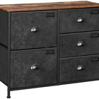 VASAGLE Factory Price Popular decorative 5 drawers Dark vintage wood black wrought iron chest of drawer cabinet