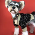 luxury pet apparel Dog cat black gold cardigan fashion brand sweater Branded clothes