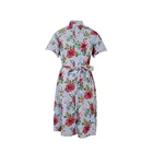 Casual high street belt style short sleeve summer turn-down collar digital print floral wrap dress for women