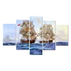 Hot sale beautiful 5 pieces ship wall painting