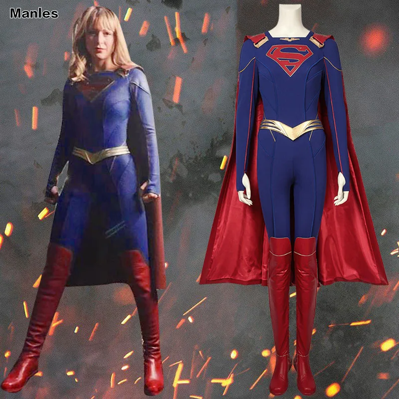 Süper kahraman Kara Zor-El Kostüm Superhero Kıyafet Kırmızı Pelerin Cadılar Bayramı Giyim tüm Takım Yetişkin Kadın