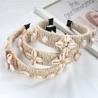 HB232A Unique Summer hair accessories hemp rope wrapped shell decorated wide hairbands for girls women lady