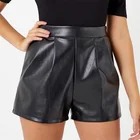 Custom side zip plain black blank leather shorts for ladies