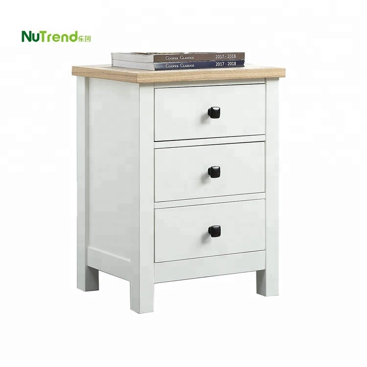 3 Drawer White Solid Wooden Bedside Table Small Modern Bed Side