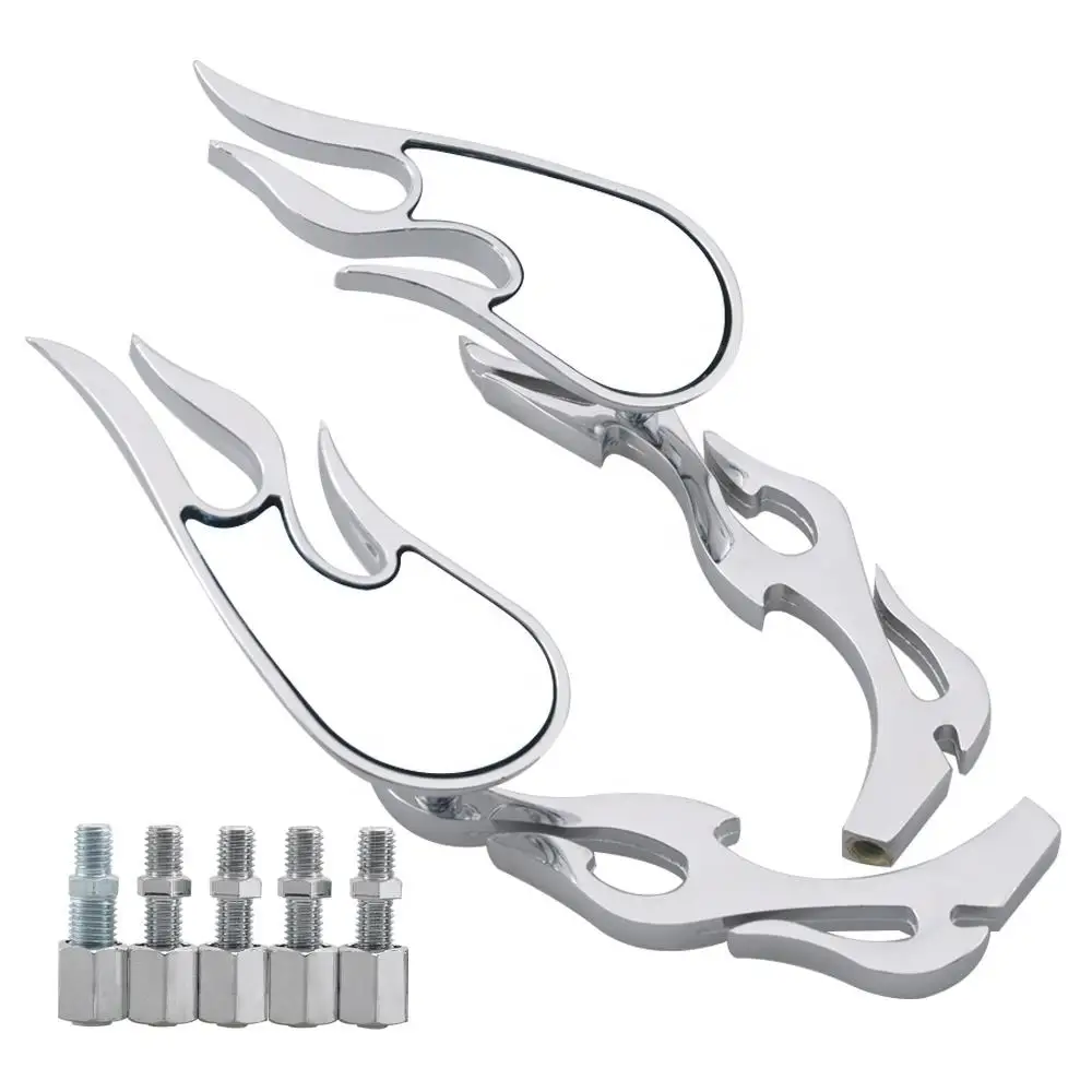 2xAlloy 180 Degrees Chrome Flame Rearview Mirrors w/ 8mm&10mm Screws Universal
