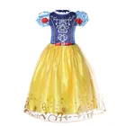 Girl's Snow White Cosplay Short Puff Sleeve Lace Dress for Christmas and Hollywood