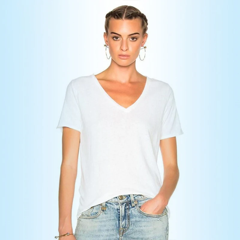 white deep v neck t shirt