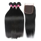 Factory Wholesale Malaysian Straight Hair Weave Bundles With Closure 100% Unprocessed Straight Human Hair with Closure