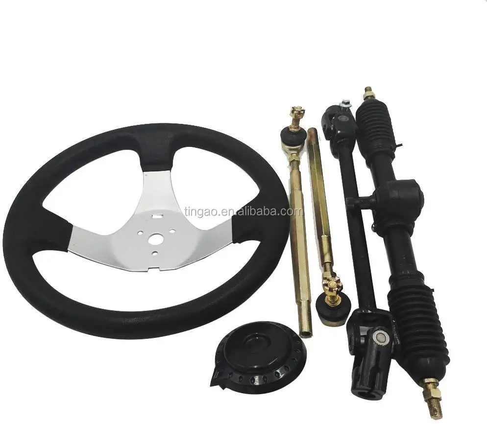 Set Of Go Kart Steering Wheel Assembly Cc Tie Rod Rack Adjustable