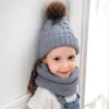 2019 Winter Scarf Women Hat Set Fashion Ladies Solid Color Knit Beanie Winter Soft Cap Scarves Warm Pompom Beanies