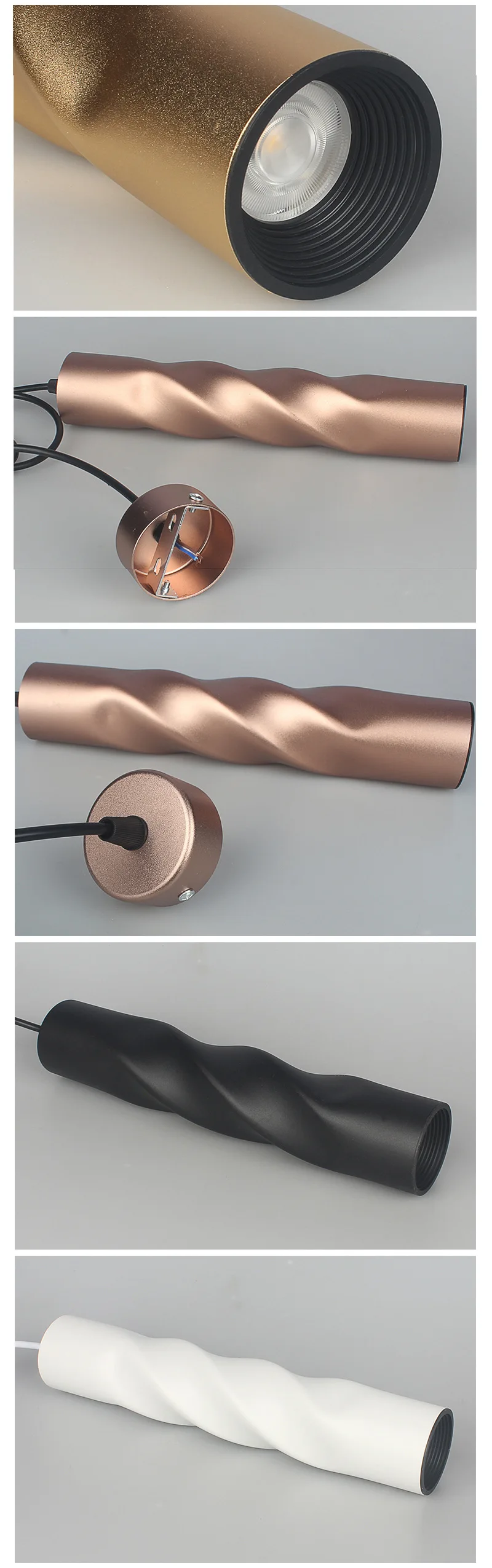 Modern 5W LED Pendant Lamp Restaurant Long Tube Spotlight Pendant Lamp Black White Gold