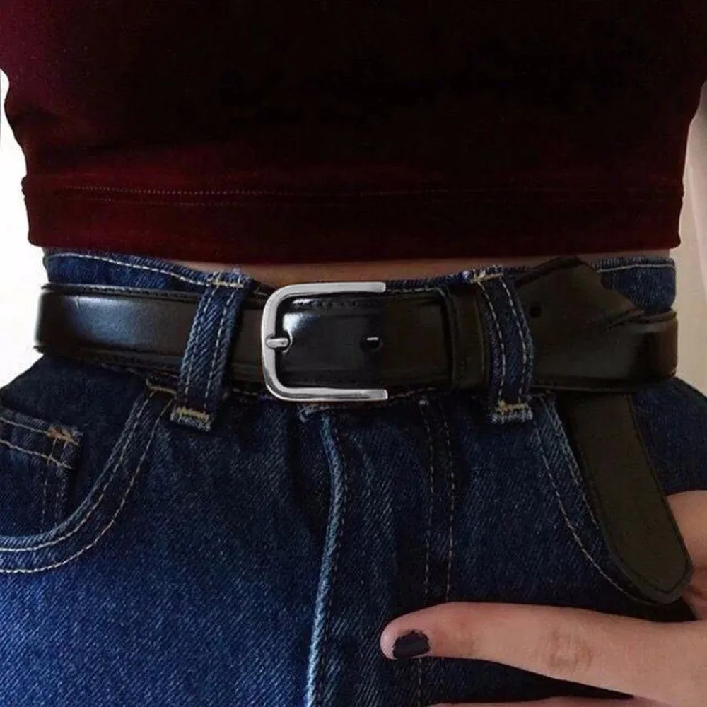 Fashion Female Antique Black Belt Metal Jeans Woman Faux Leather Belt   N0046