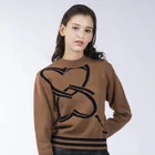 2020 New women Brown fashionable Comfortable Long Sleeve Crew Neck Heart-shaped knitted pullover sweater