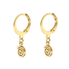 Wholesale Korean Jewelry Stainless Steel Hanging Round Wave Gold Silver Women Men Drop Earrings