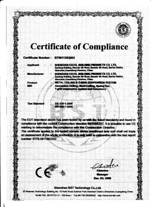 EXCEL CE Certificate