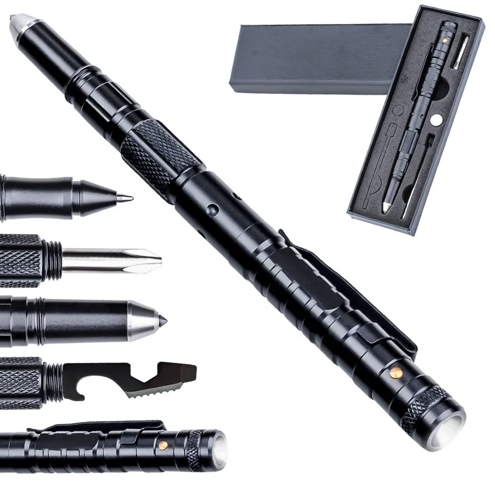 All-in-1 Survival multitool Tactical Pen for self-defense and outdoor survival with frashlight, glass breaker, and turnscrew