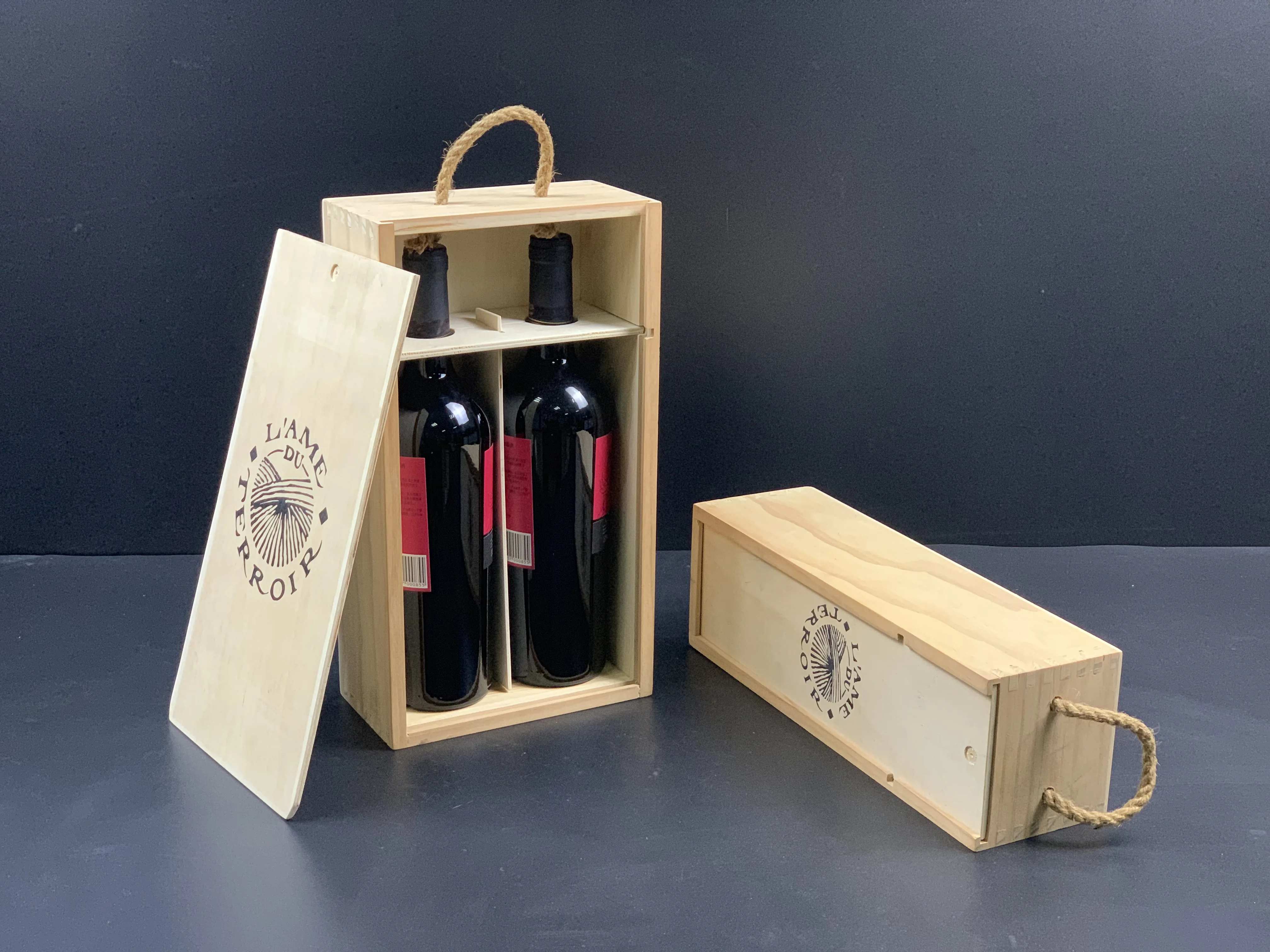 custom engraved ceremony wooden gift box wine bottle packaging