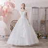 2019 Real Photo Cheap Short Sleeve High Neck Ball Wedding Dresses Lace Vintage Plus Size Bridal Gown