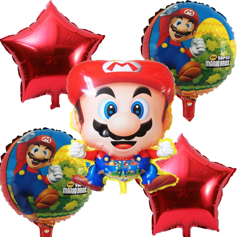 Venta caliente de personaje de dibujos animados de Super Mario Bros de helio de Ronda estrella en forma de globos para la fiesta, decoración niños juguete