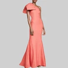 dresses women party evening sexy pink one shoulder high ruffles sleeveless muslim long dress fashion slim design