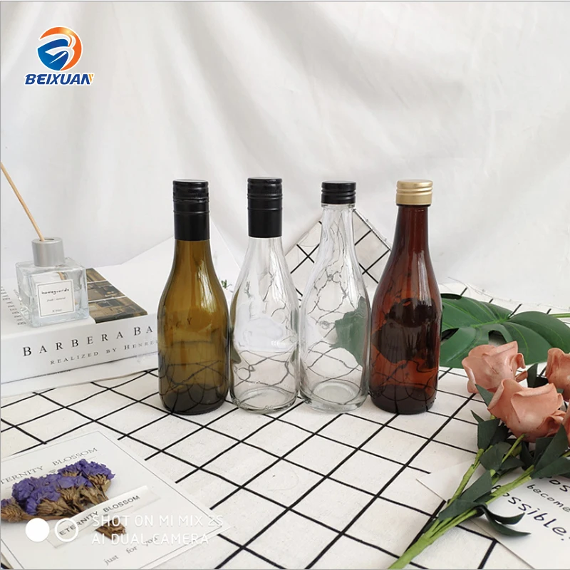 187ml Clear Mini Glass Wine Bottle With Caps Customized Logo Wholesale
