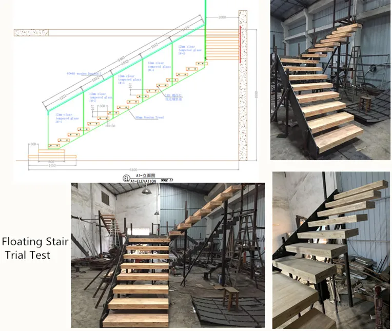 elegant stair clear glass wall system solid wood tread floating
