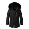 Wholesale custom fur drawstring parka jacket outdoor men traveling waterproof black parka jacket with fur hood