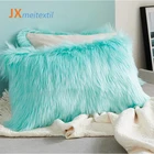 Mongolian Faux Fur Pillow& cushion Cover Cushion Case light green Color ( 18x18 Inch)