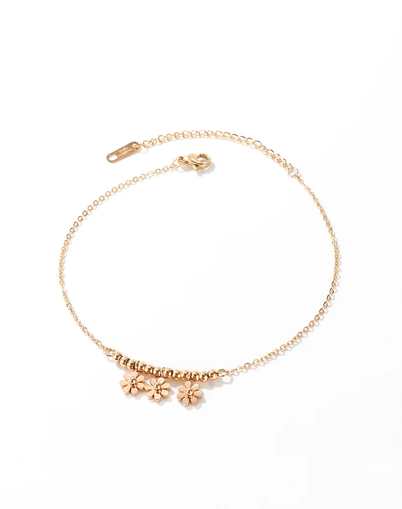 cute rose gold women little daisy flower charm anklets stainless steel foot chain anklet for girls