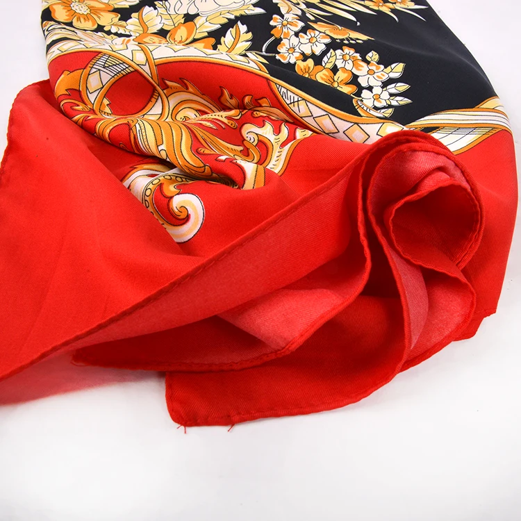 Fashion Custom Design FENNYSUN 130*130cm Large Long Twill Square Satin Polyester Silk Wholesale Shawl Neck Scarf