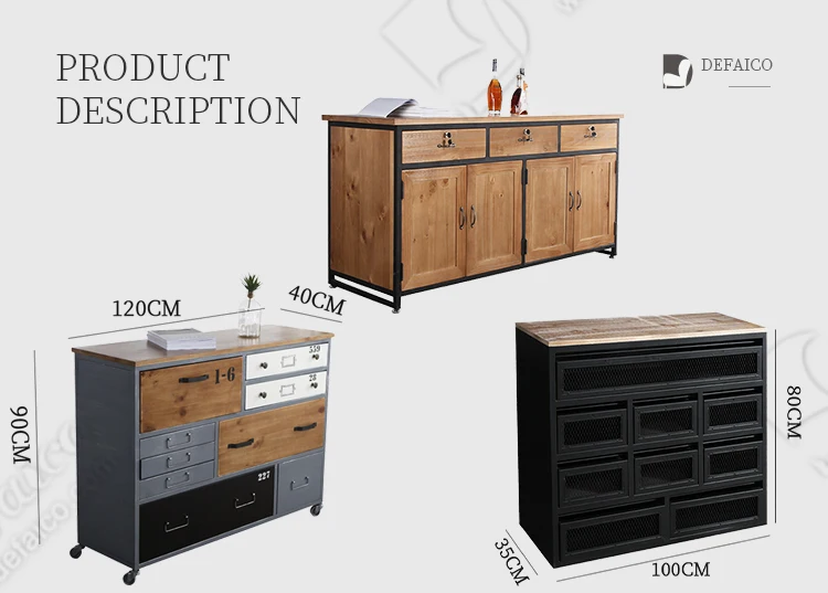 Retro Iron Frame Industrial Cabinet With Casters Wood Drawer Door Shipping Container Style Customized