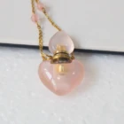 wholesale natural High Quality Rose Pink crystal Quartz Perfume Essential Oil Bottles heart shape Pendant