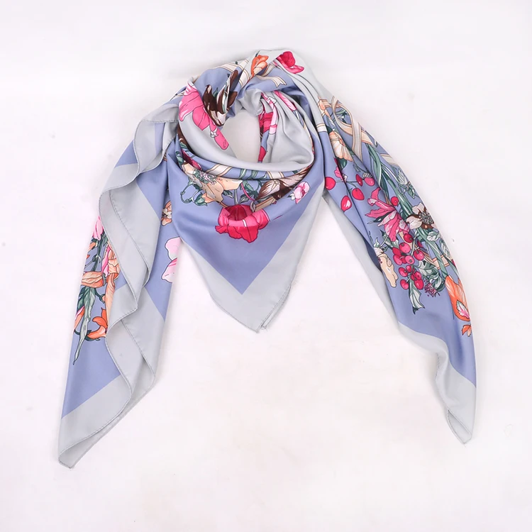 Top Quality Fashion Simple Style FENNYSUN 130*130cm Big Square Machine Printing Silk Retro Decorated Scarves Hand Rolled