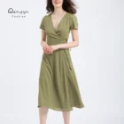 Top Sell New Fashion Short Sleeve Maxi Plain Dress For Ladies