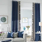 QINGYING Factory Customized Grommet Top Blue Curtains Drapes Linen for Home Decor
