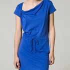 OEM casual short sleeves plain royal blue dresses for women jersey dresses custom