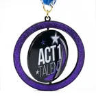 Custom Ribbon Zinc Alloy Black Nickle 7cm Metal Dance Star Spinning Glitter Medal